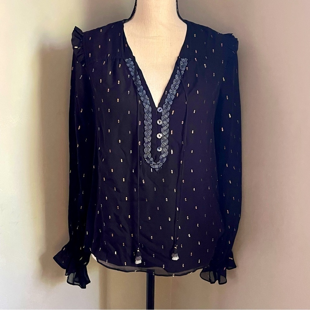 Hale Bob | Black Petra Lurex Top with Beads | Small